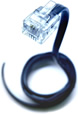 Network cable coiled like snake striking.