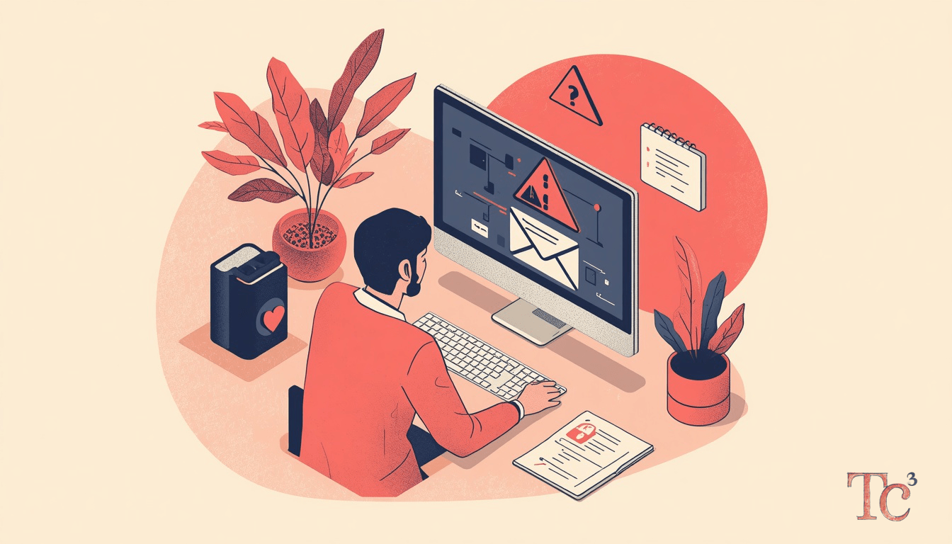 Phishing Email Attack: 5 Signs Your Business Should Know 1 Business owner reviewing phishing email attack warning signs on computer screen to protect company data