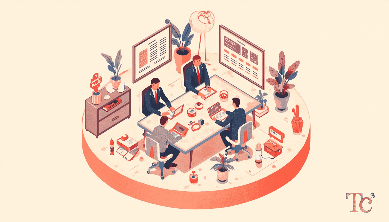 AI Adoption Strategy: Why Management, Not Tech, Matters 1 SMB manager reviewing AI adoption strategy with team members around conference table