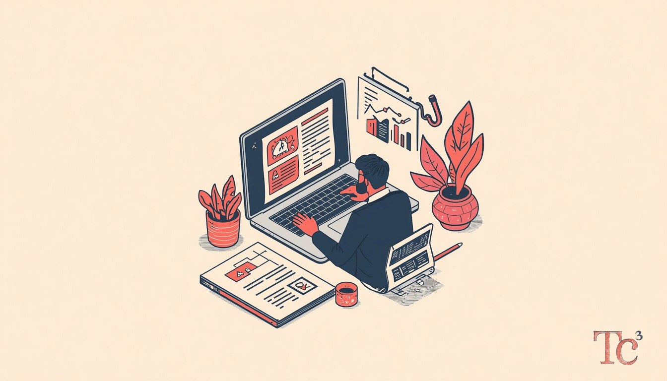 AI Security Risks: 4 Hidden Flaws SMBs Must Know 1 Business owner reviewing AI security risks and limitations on laptop screen with compliance documents