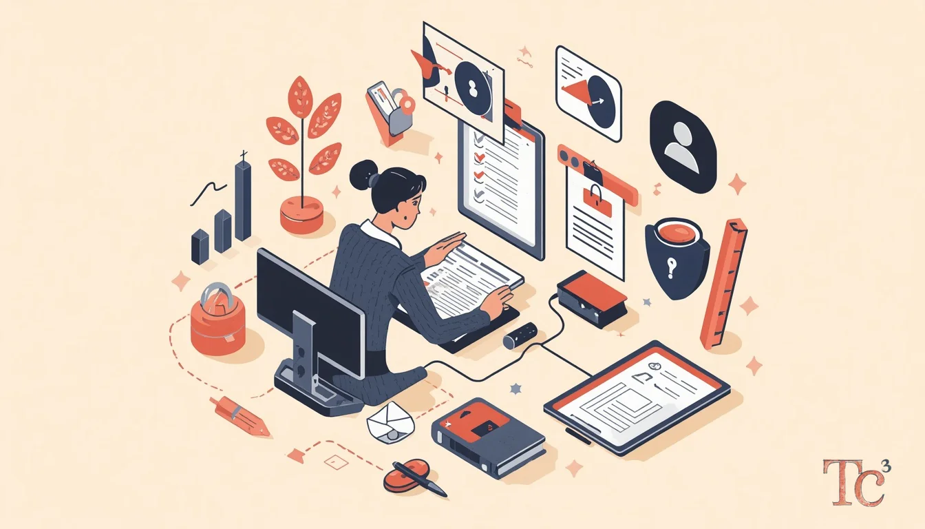 Business owner reviewing insider threat compliance checklist with access control documentation and audit logs