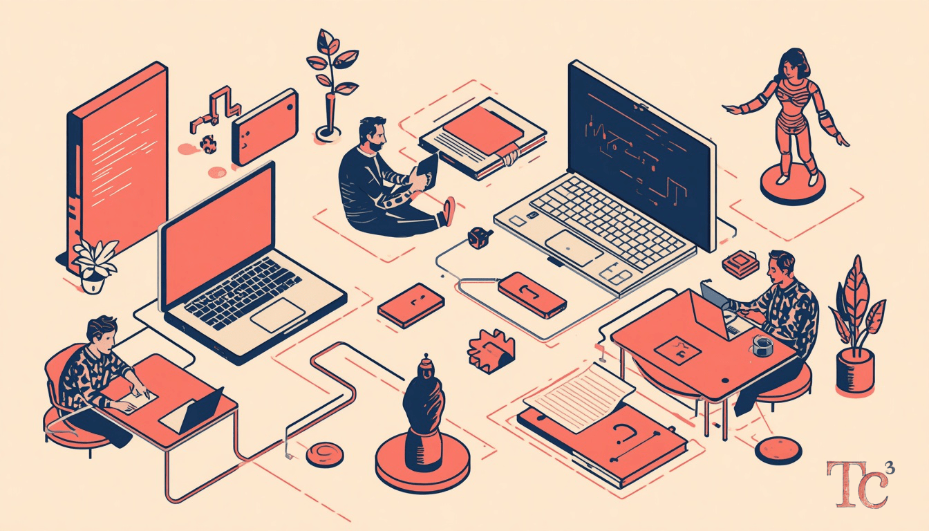 Illustration showing coordinated AI cyberattacks with multiple AI agents targeting business network infrastructure