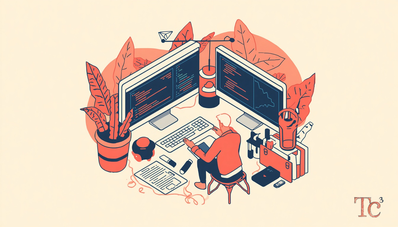 AI Coding Tools Risks: What SMBs Must Know 1 AI coding tools risks illustrated with developer reviewing automated code changes on multiple screens