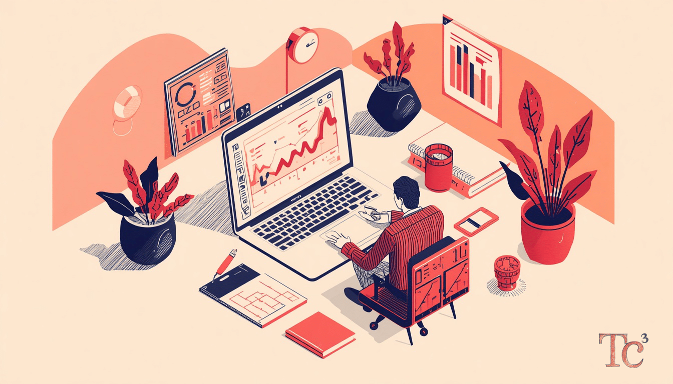SMB business owner reviewing AI investment ROI metrics and governance policy on laptop screen