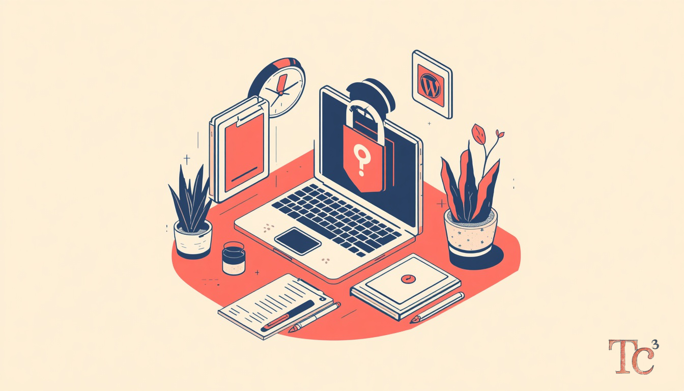 Business owner applying WordPress security patch on laptop to prevent cyber breach