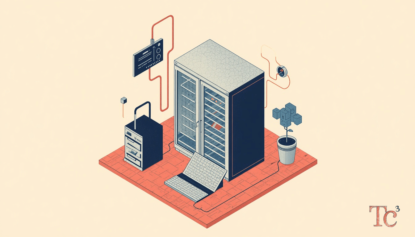 Connected equipment security failure: commercial refrigeration system with network cable showing IoT operational technology vulnerability